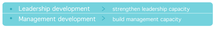 Leadership development,strengthen leadership capacity; Management development, build management capacity